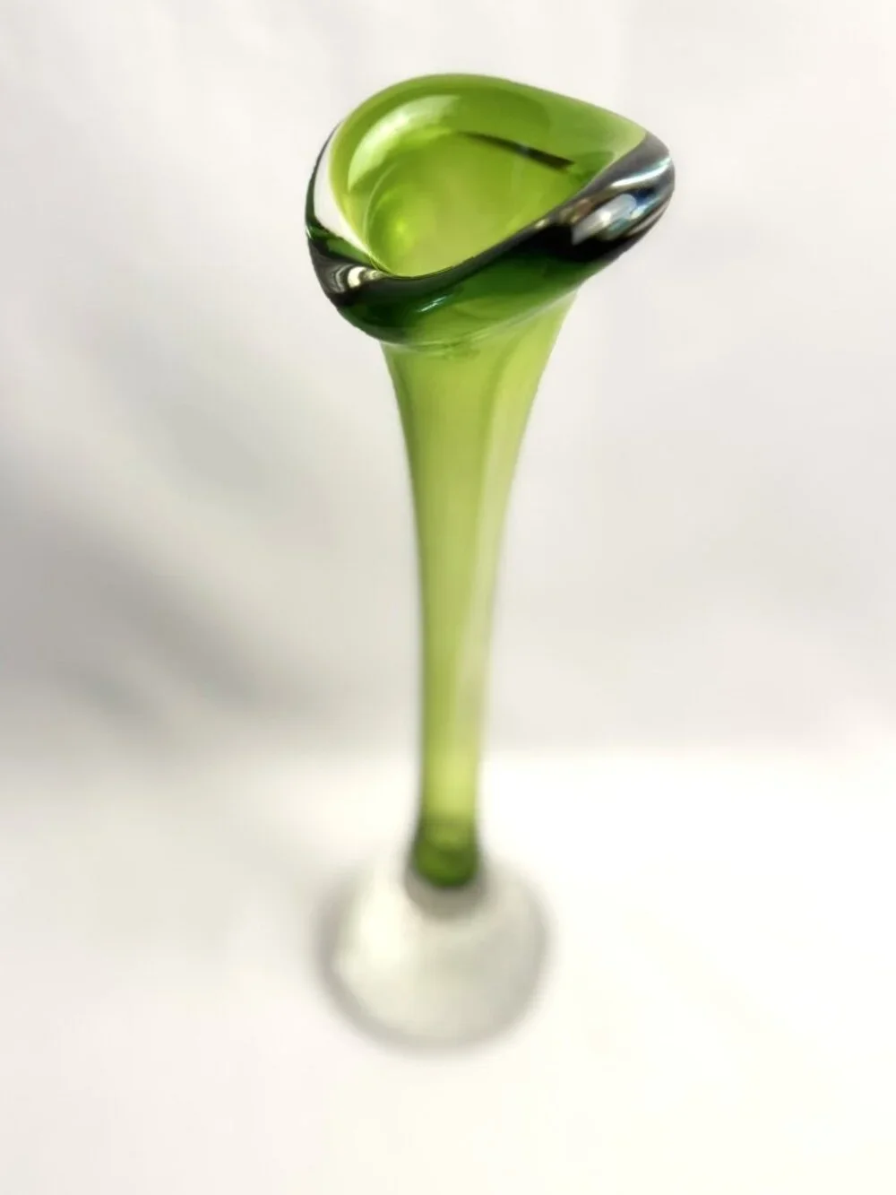 Swedish Hand-Blown Vintage Green Art Glass Bone Vase Aseda Glasbruk 10” H